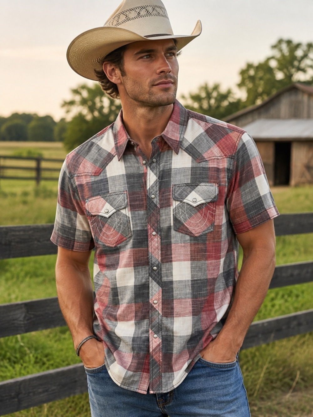 True Religion Mens XL Western Pearl Snap Plaid Shirt Cowboy